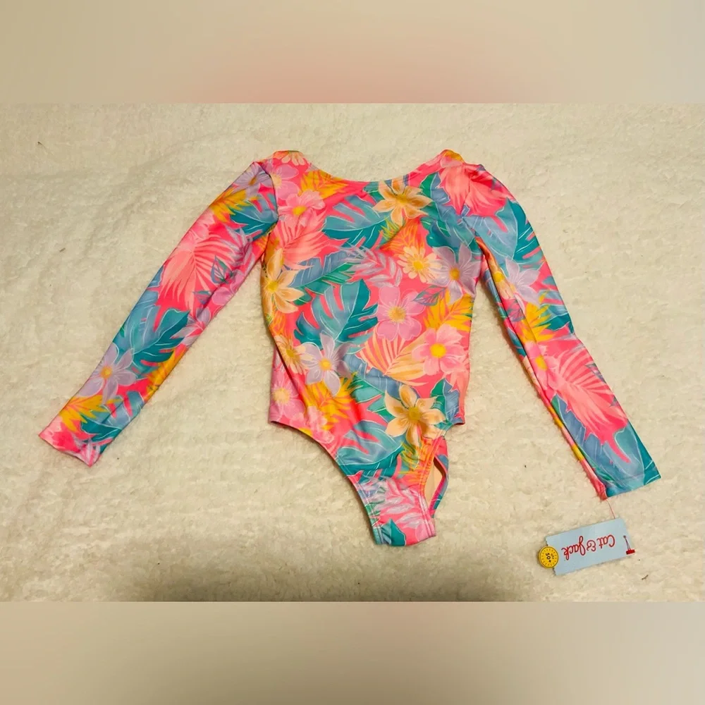 Girls Tropical Blooms Floral One Piece Swimsuit  S(6/7)